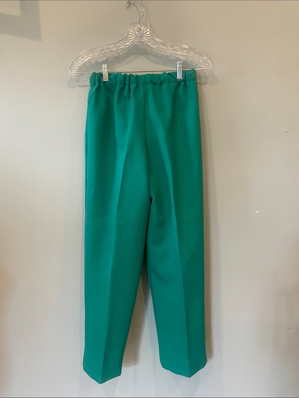 High-Rise Elastic-Waist Green Trousers for Women